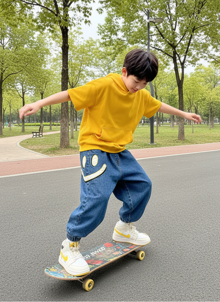 MAOMU Smiley Denim Jogger Pants