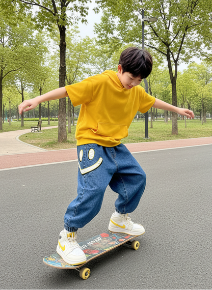 MAOMU Smiley Denim Jogger Pants