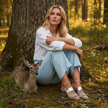 Vera Acrylic Block Heel Rhinestone Sandals