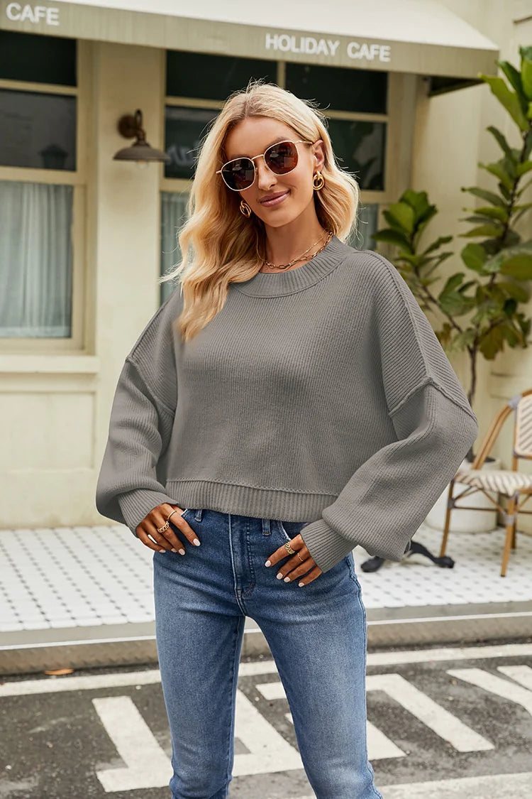 Loose Cropped Round Neck Jumpers