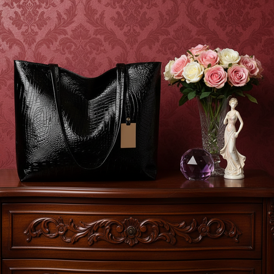 Vintage Metallic Vegan Leather Tote Bag