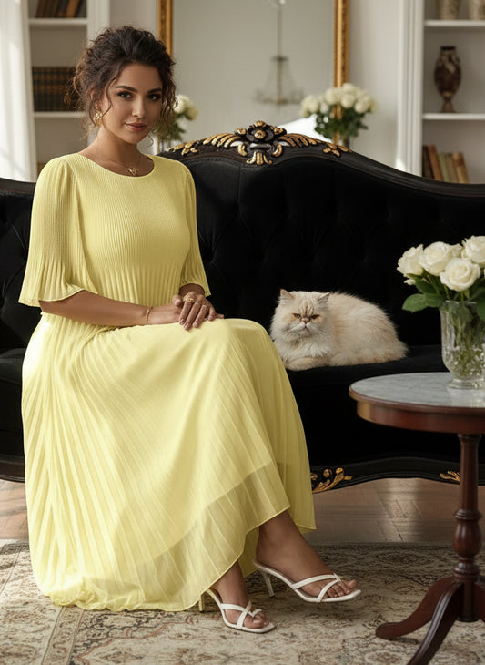 Valentina Ribbed Lightweight Pleated Maxi Dress