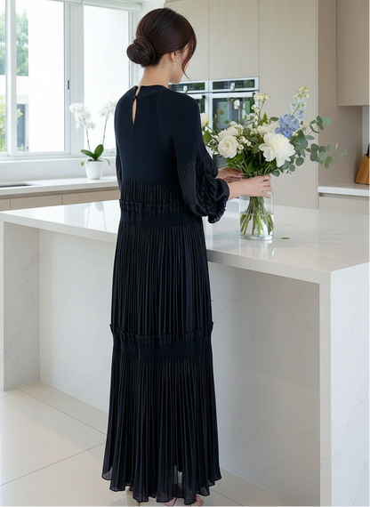 Elegant Floral Applique Fine Pleated Polyester Ruffle Dresses