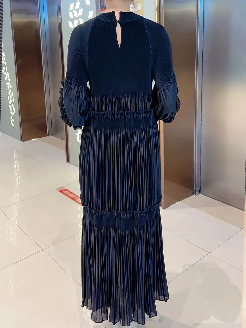 Elegant Floral Applique Fine Pleated Polyester Ruffle Dresses