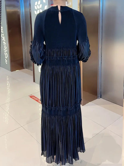 Elegant Floral Applique Fine Pleated Polyester Ruffle Dresses