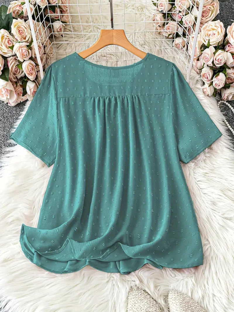 Polka Dot Textured Short Sleeved Blouse Top