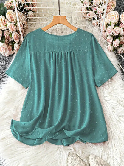 Polka Dot Textured Short Sleeved Blouse Top