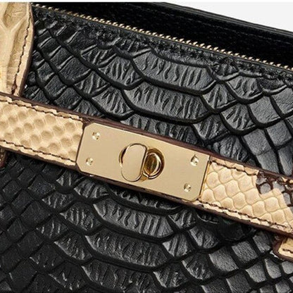 Birkin Inspired Genuine Leather Handbag - Dual Tone Snake Edition