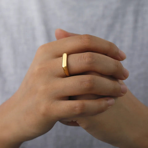 18K Gold Plated Titanium Square Ring