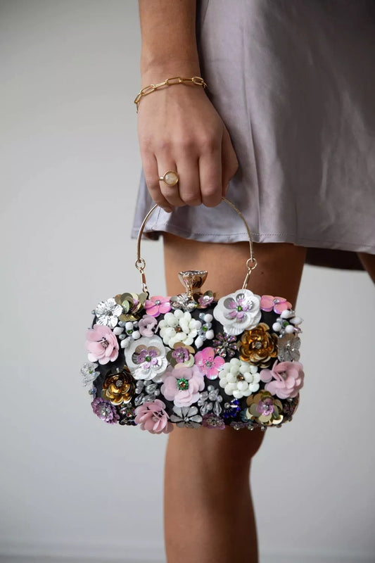 Embellished Floral Evening Clutch Bag