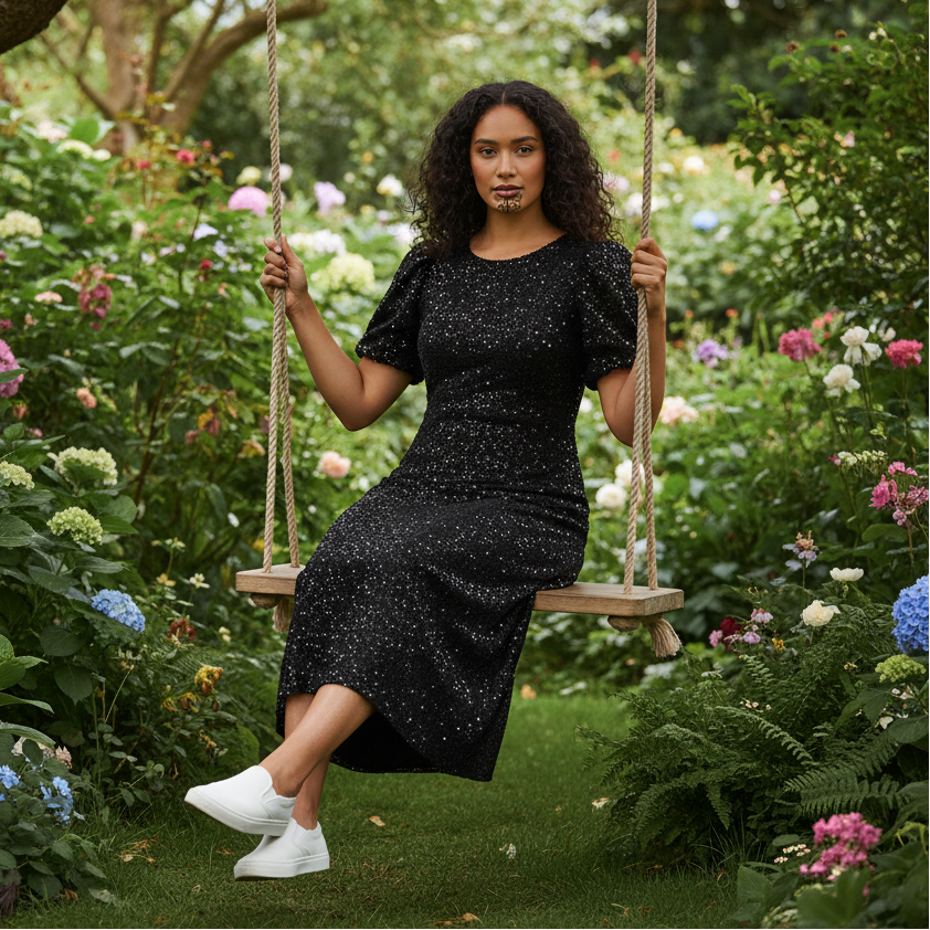 Puff Sleeve Sequin Midi Dress