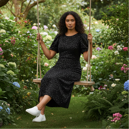 Puff Sleeve Sequin Midi Dress