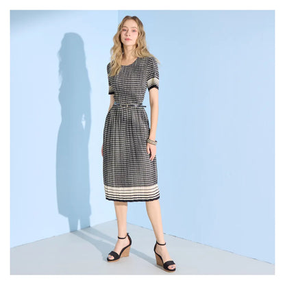 Houndstooth Pleated Midi Dress