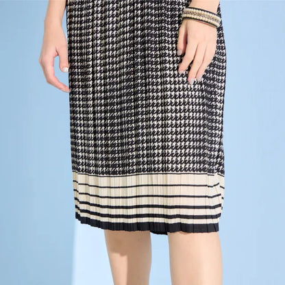 Houndstooth Pleated Midi Dress