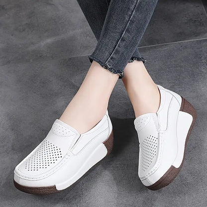 Lightweight Cowhide Leather Slip-On Platform Loafers