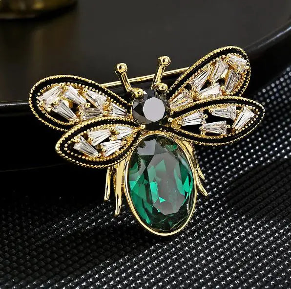 Antique Emerald Green Crystal Bee Brooch