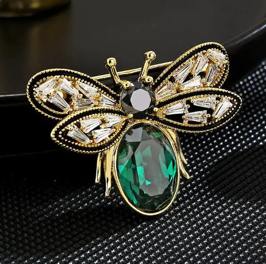 Antique Emerald Green Crystal Bee Brooch