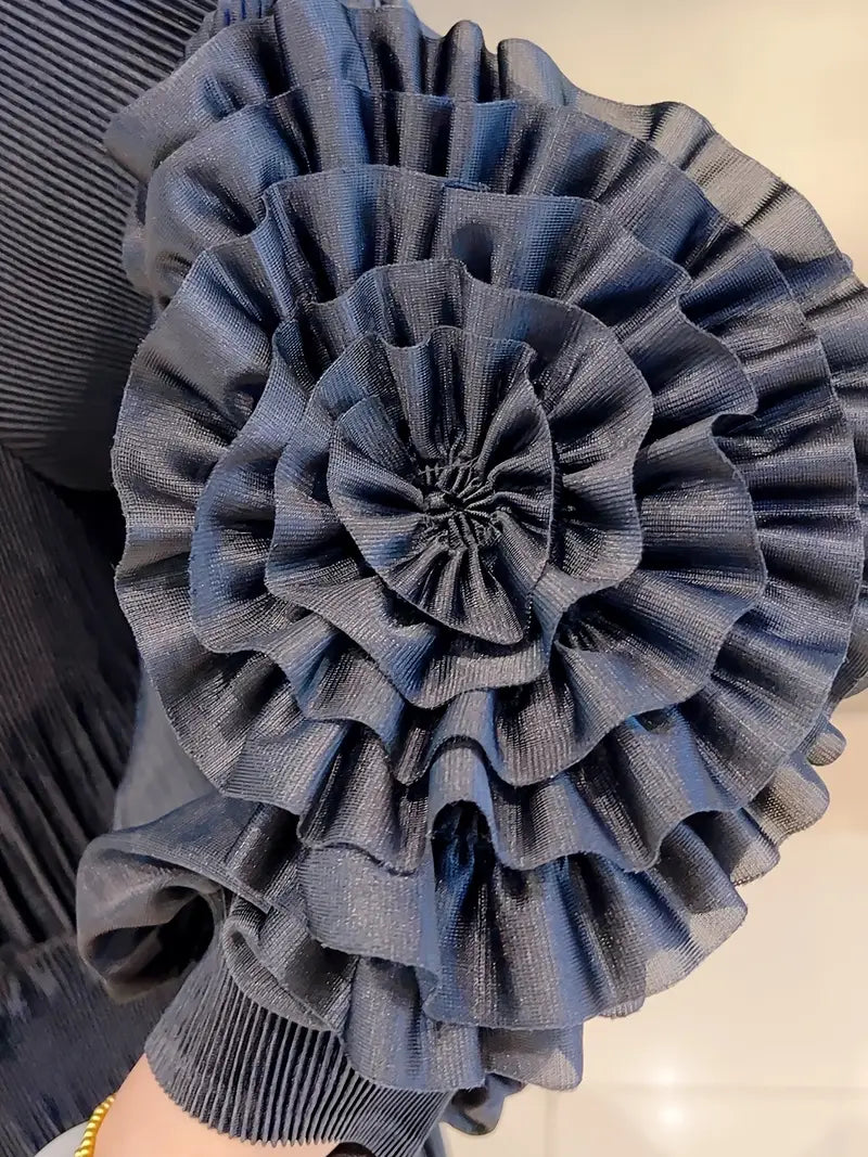 Elegant Floral Applique Fine Pleated Polyester Ruffle Dresses