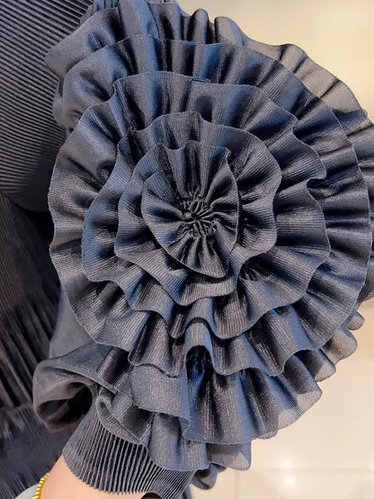 Elegant Floral Applique Fine Pleated Polyester Ruffle Dresses