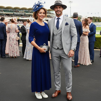 Velvet 3/4 Sleeve Midi Dress