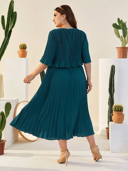 Valentina Ribbed Lightweight Pleated Maxi Dress
