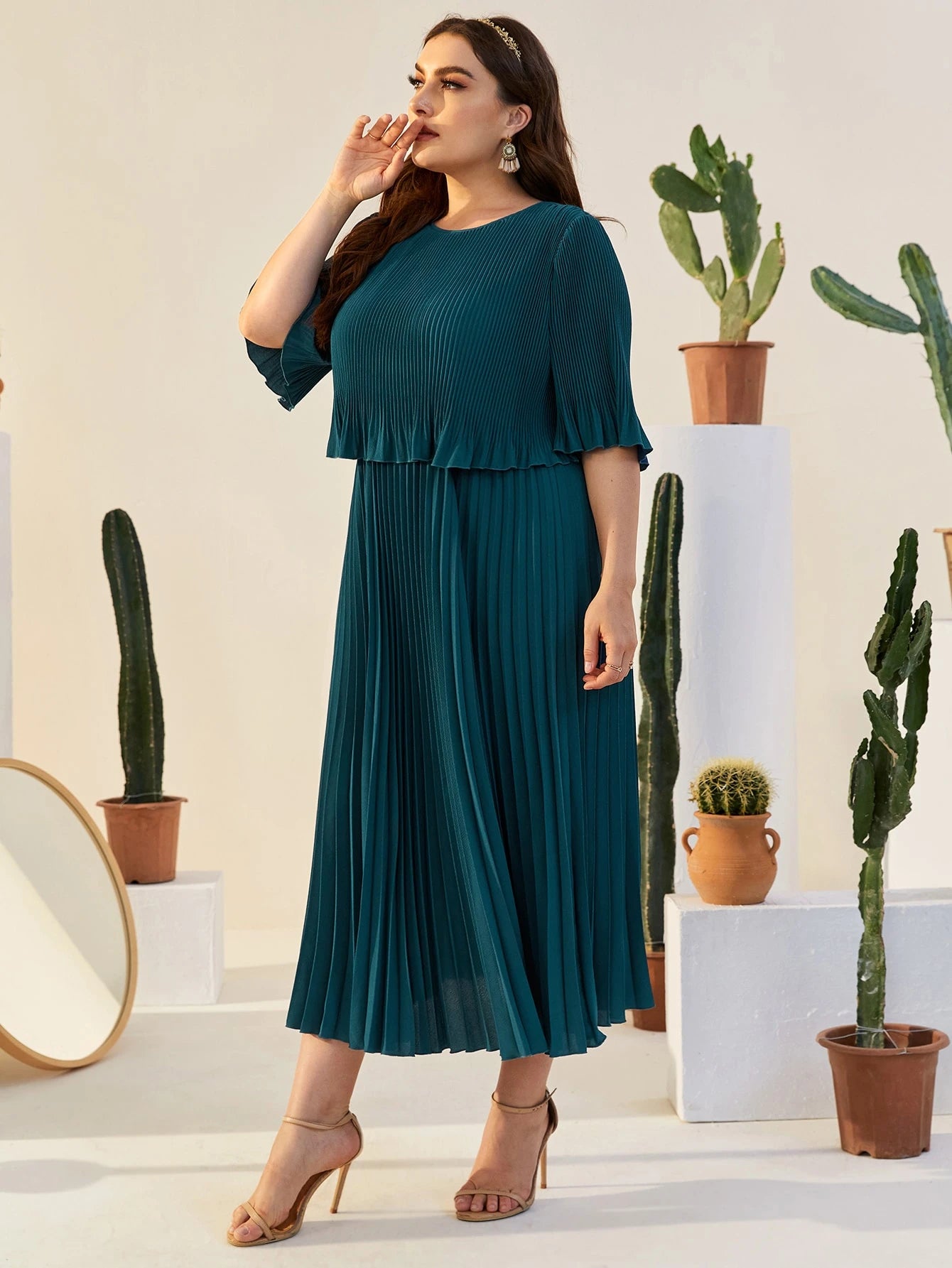 Valentina Ribbed Lightweight Pleated Maxi Dress