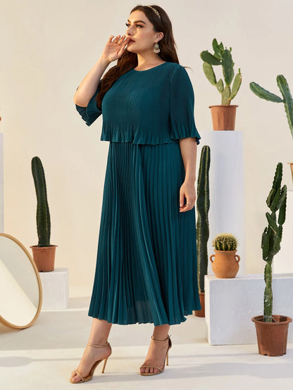 Valentina Ribbed Lightweight Pleated Maxi Dress