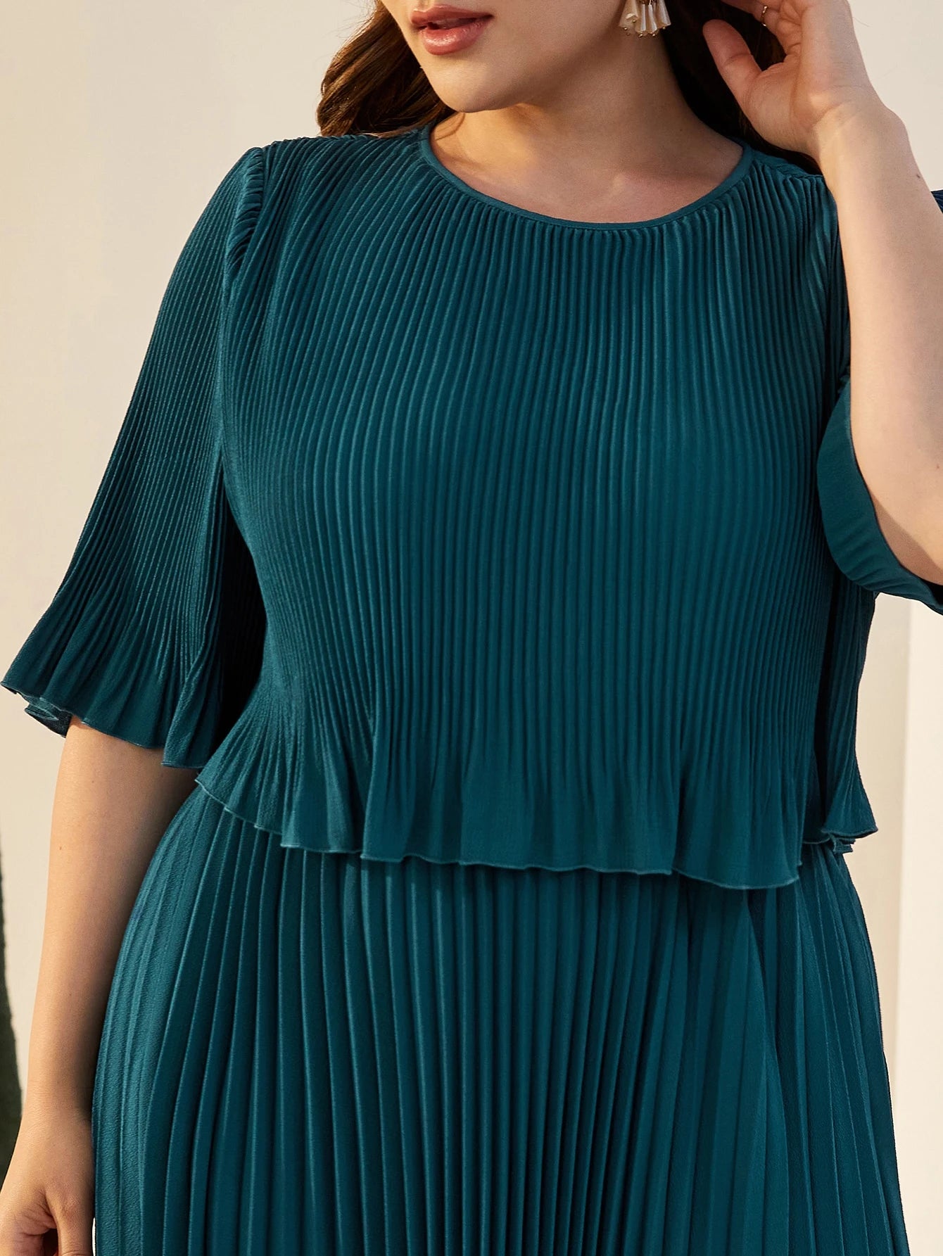 Valentina Ribbed Lightweight Pleated Maxi Dress