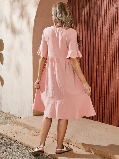 Babydoll Pleated Midi Dress
