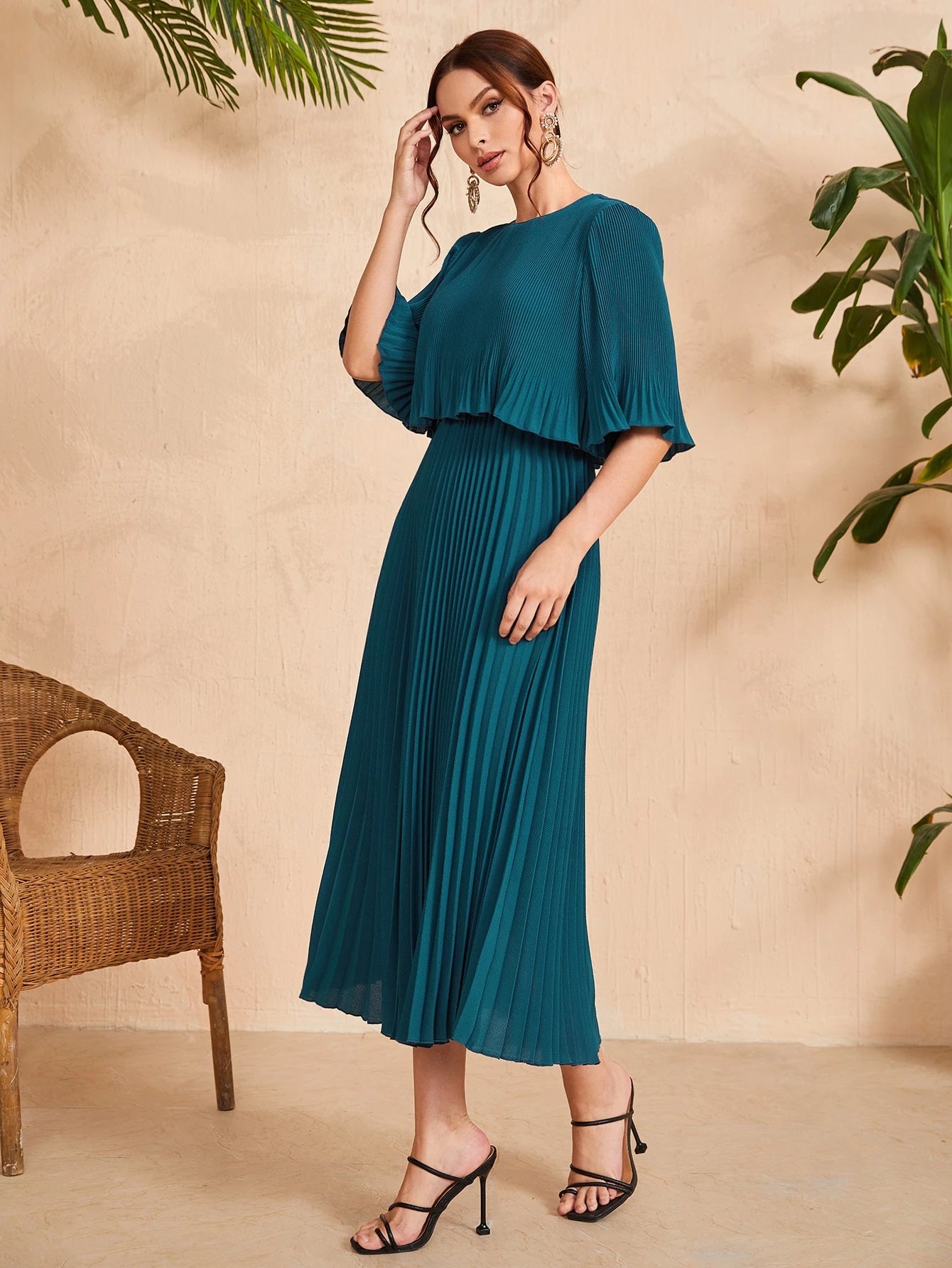 Valentina Ribbed Lightweight Pleated Maxi Dress