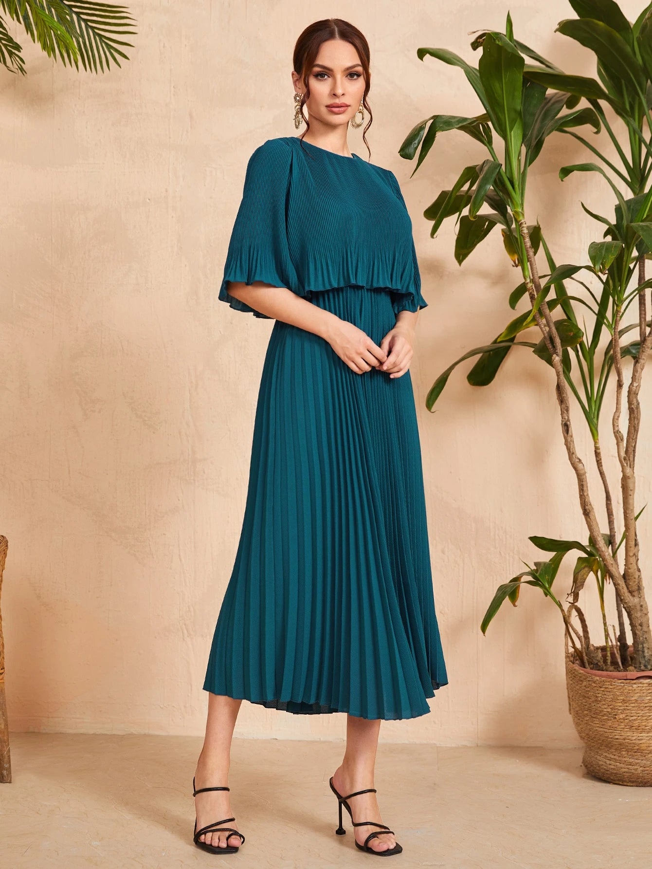 Valentina Ribbed Lightweight Pleated Maxi Dress