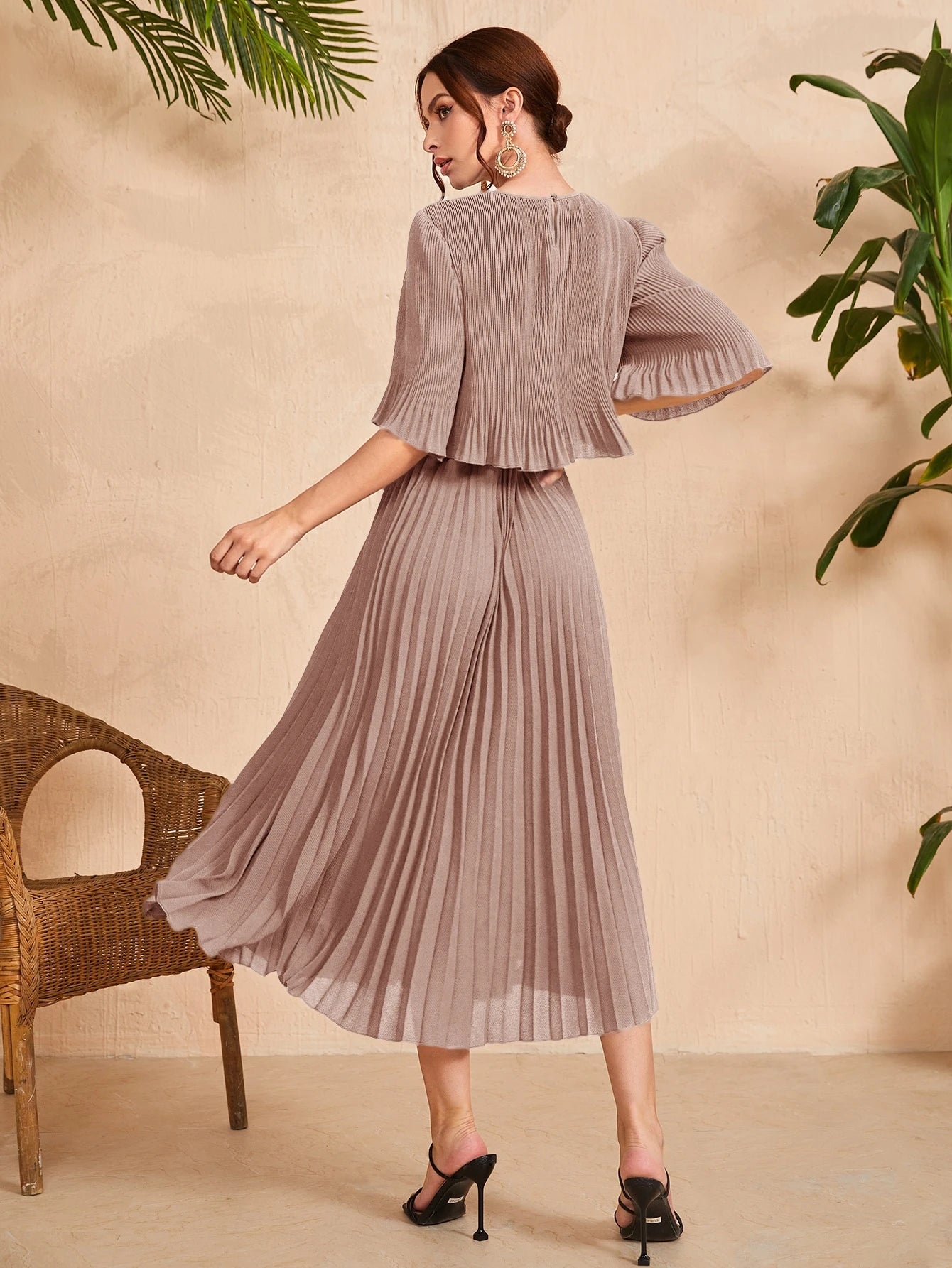 Valentina Ribbed Lightweight Pleated Maxi Dress