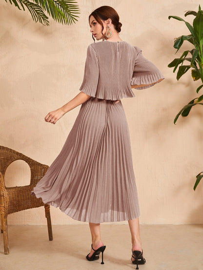 Valentina Ribbed Lightweight Pleated Maxi Dress