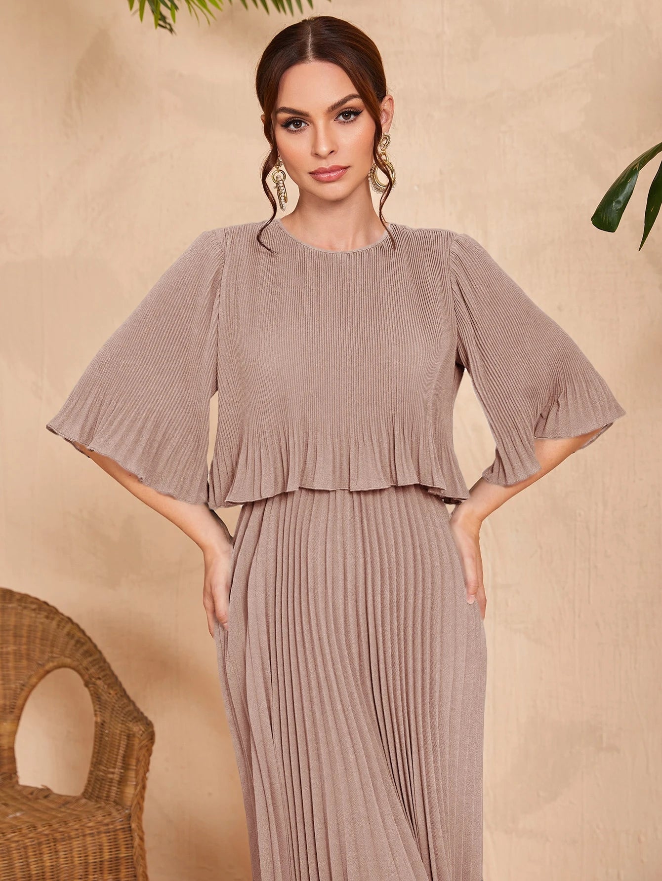 Valentina Ribbed Lightweight Pleated Maxi Dress