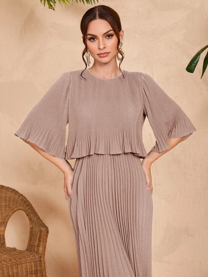 Valentina Ribbed Lightweight Pleated Maxi Dress