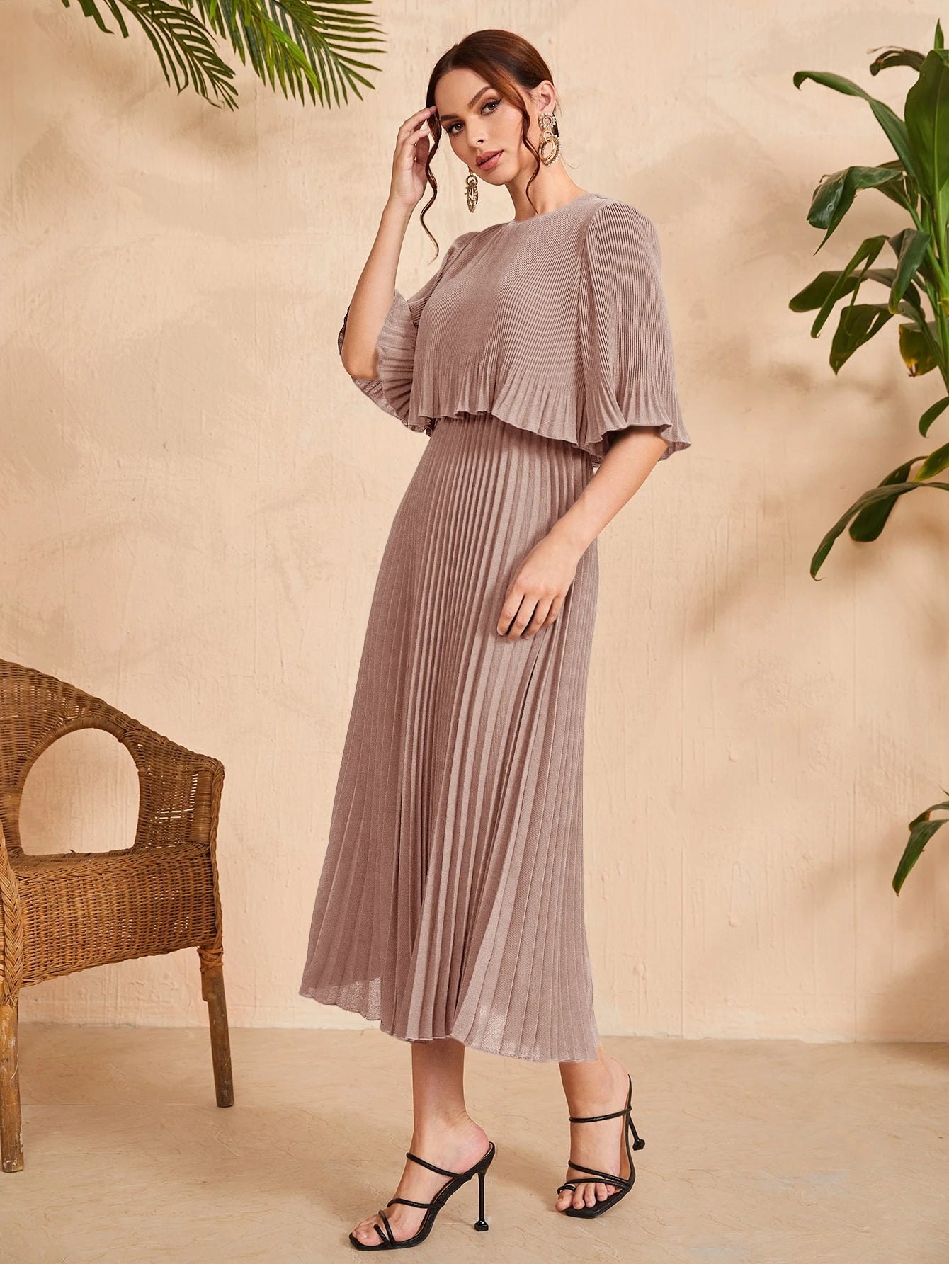 Valentina Ribbed Lightweight Pleated Maxi Dress