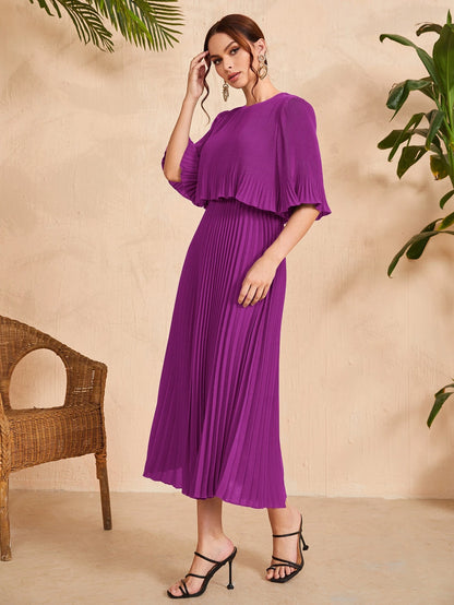 Valentina Ribbed Lightweight Pleated Maxi Dress