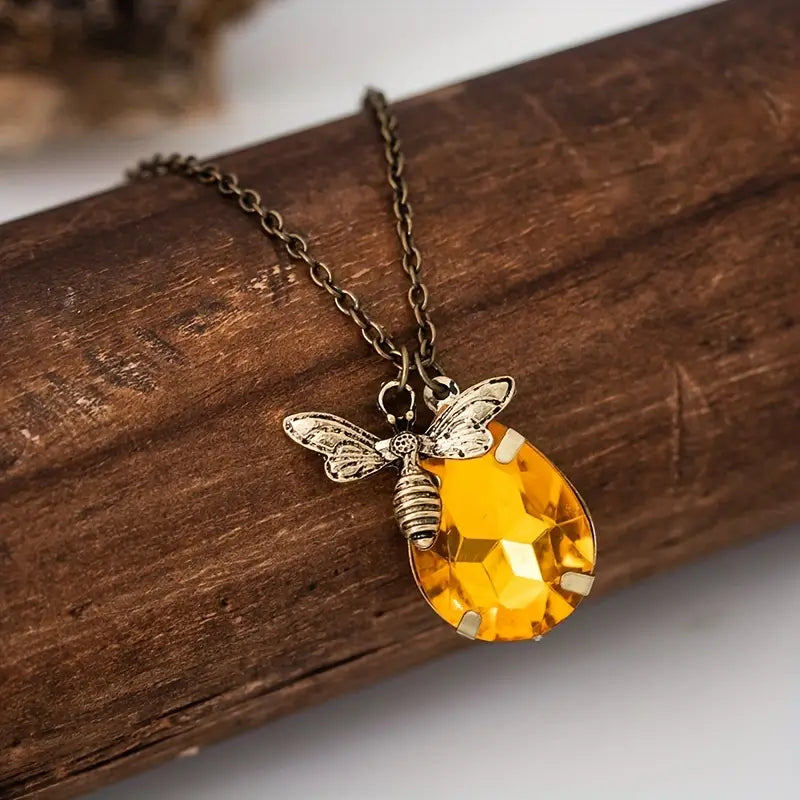 Vintage Amber & Bee Crystal Pendants