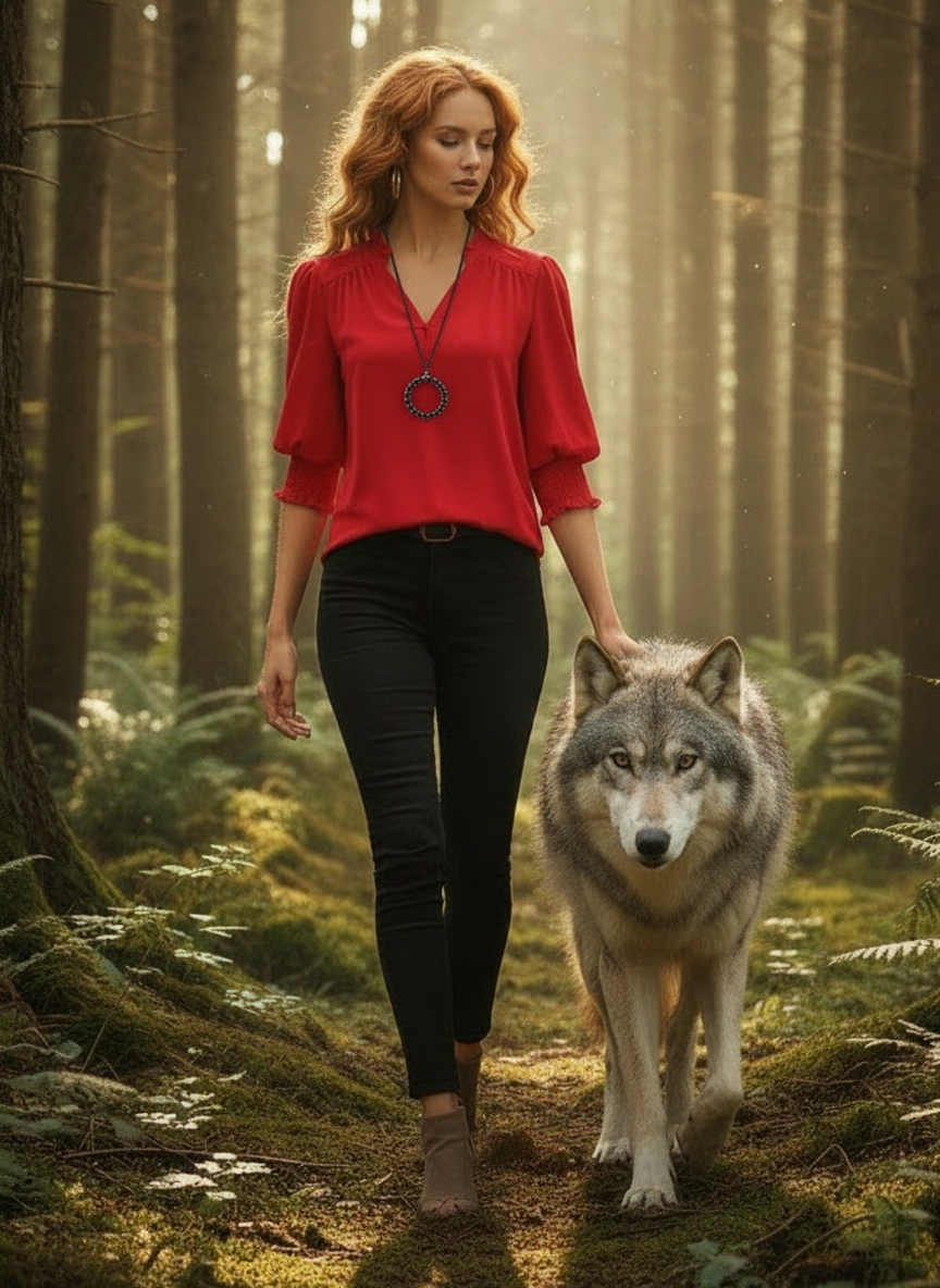 PRIVÉ Notched Neckline Shirred Sleeve Polyester Blouse