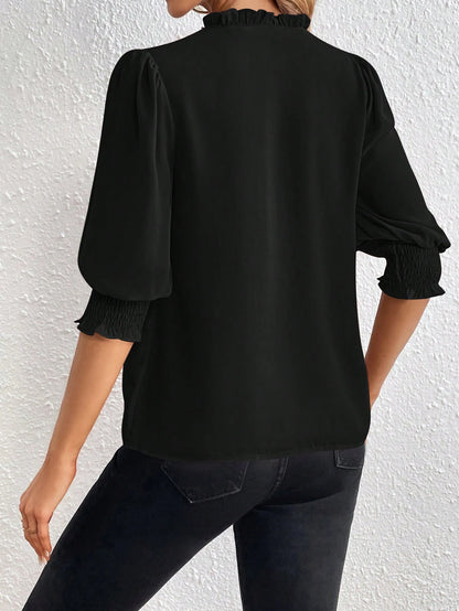PRIVÉ Notched Neckline Shirred Sleeve Polyester Blouse