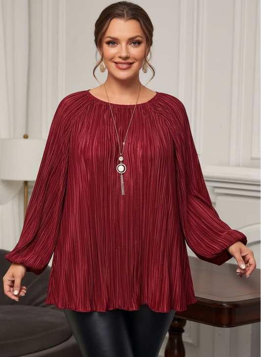 Plus Size Lantern Sleeves Polyester Tops