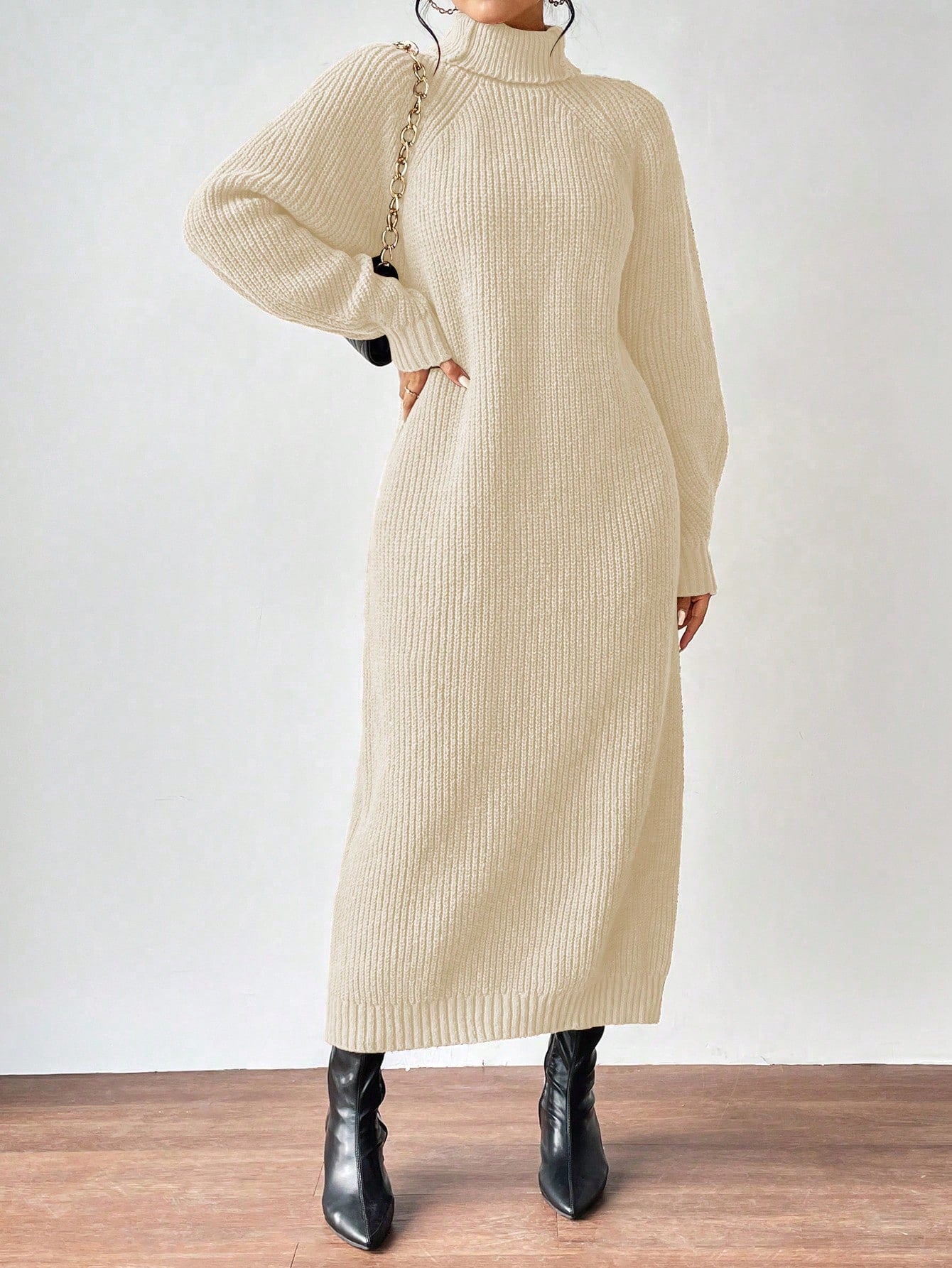Turtleneck Raglan Sleeve Sweater Dress