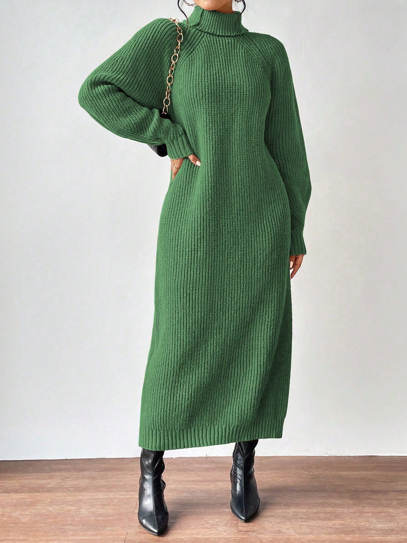 Turtleneck Raglan Sleeve Sweater Dress