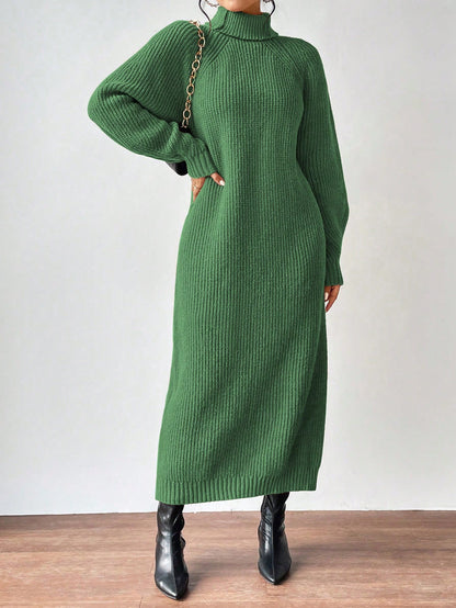 Turtleneck Raglan Sleeve Sweater Dress