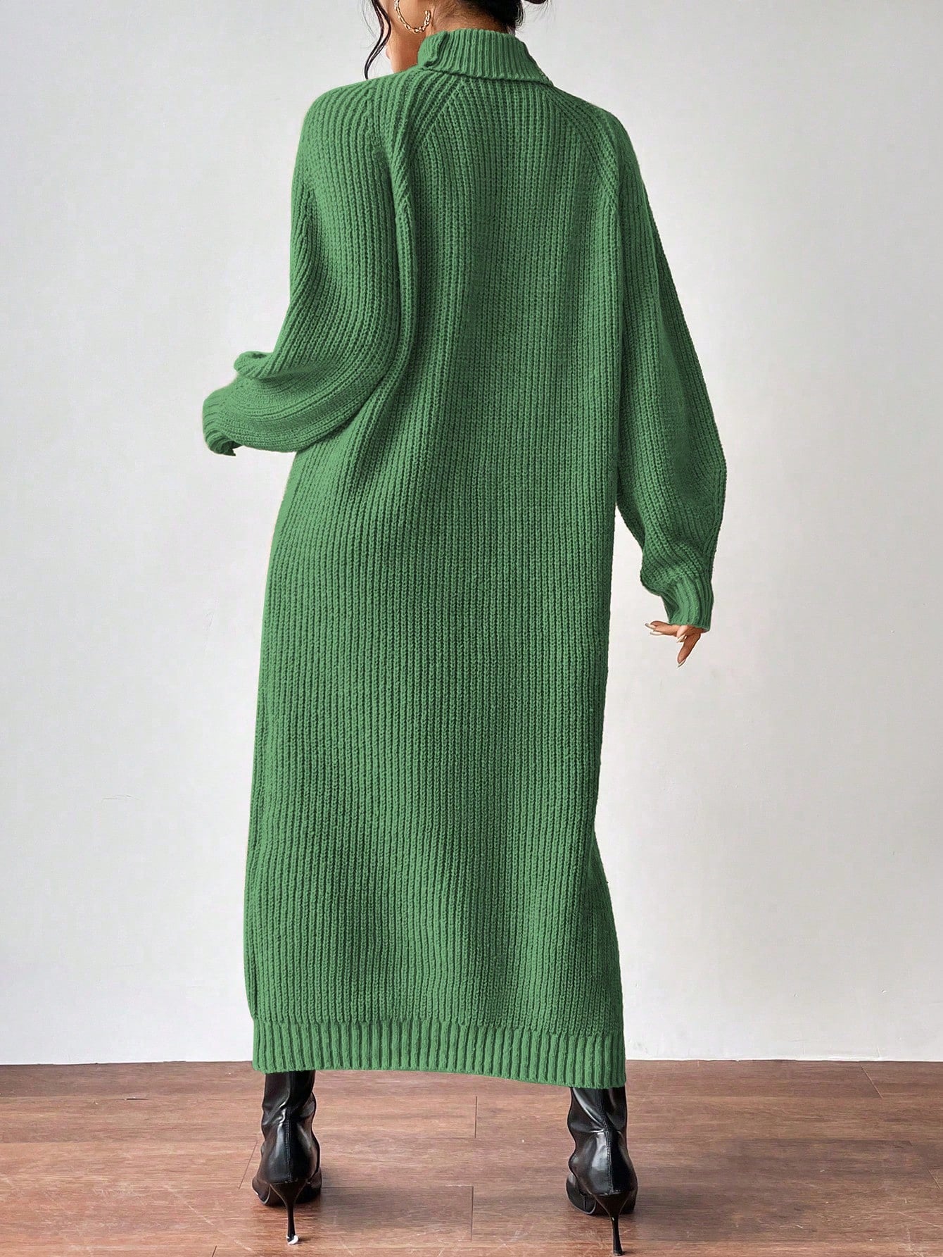 Turtleneck Raglan Sleeve Sweater Dress