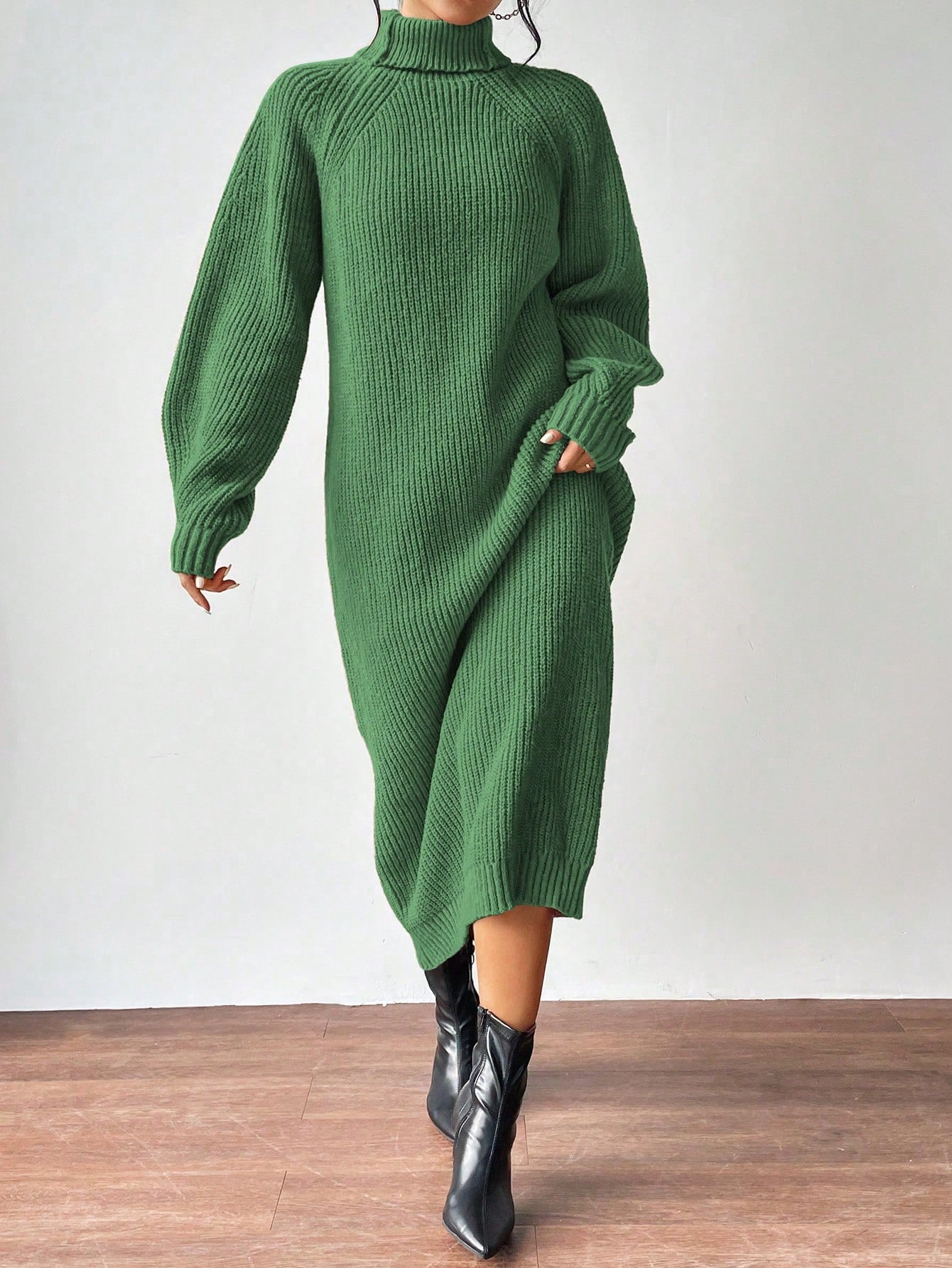Turtleneck Raglan Sleeve Sweater Dress