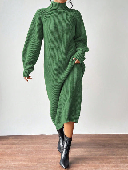 Turtleneck Raglan Sleeve Sweater Dress