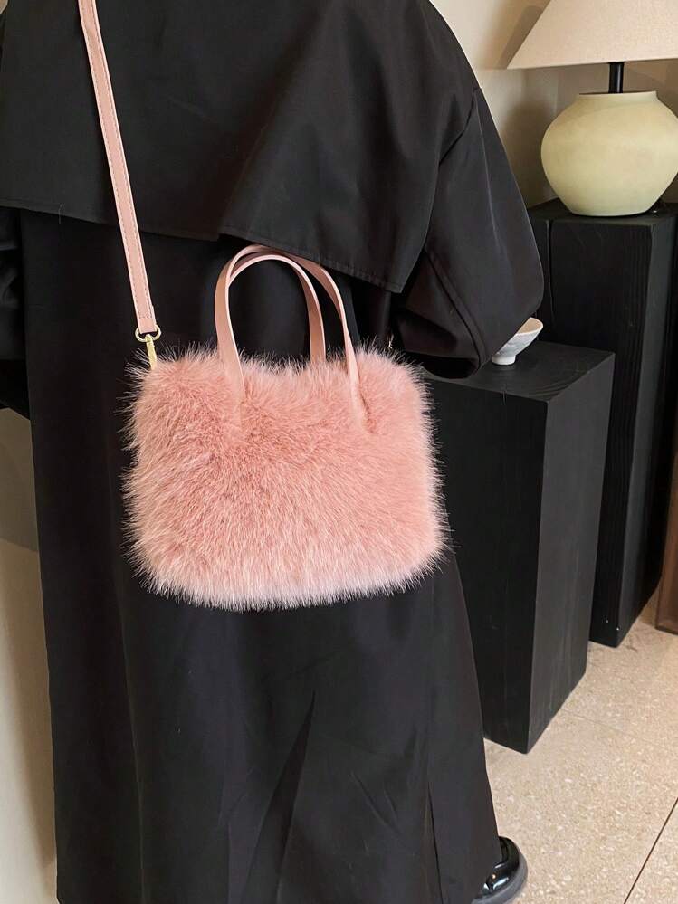 Faux Fox Fur Crossbody Tote Bags