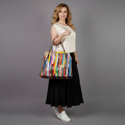 Bohemian Snake Print Genuine Leather Tote Bag