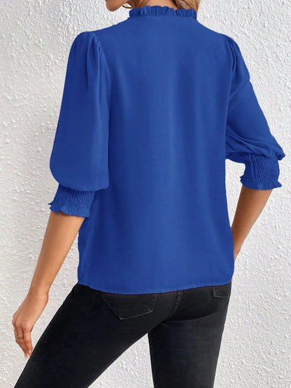PRIVÉ Notched Neckline Shirred Sleeve Polyester Blouse
